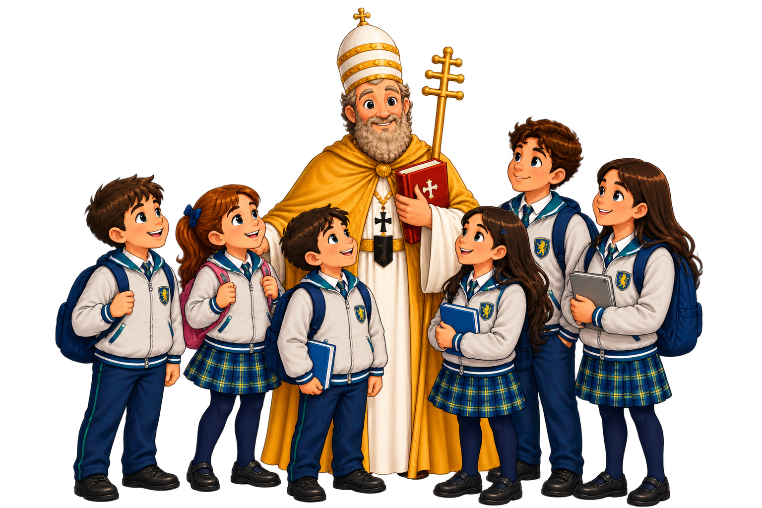 San León Magno acompañado por estudiantes
